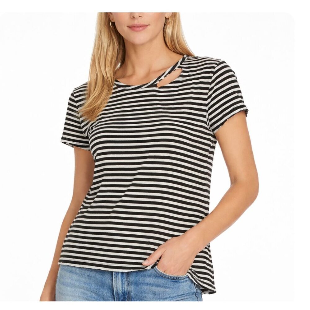 RtA nicola distressed tee in gondola stripe womens size medium black white